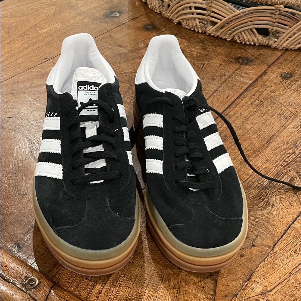 adidas Black & White Platform Sneakers with Gum Sole